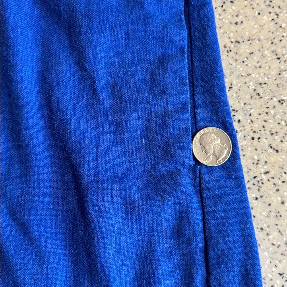 Who What Wear Blue 55% linen 45% cotton puff sleeve midi dress.2 pockets.Size XL